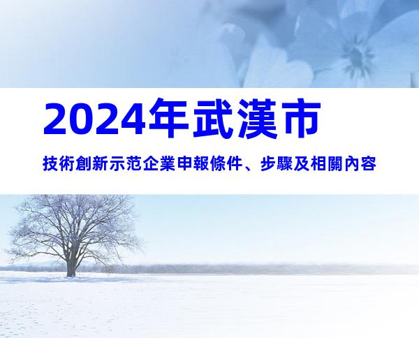 2024年武漢市技術創新示范企業申報條件、步驟及相關內容