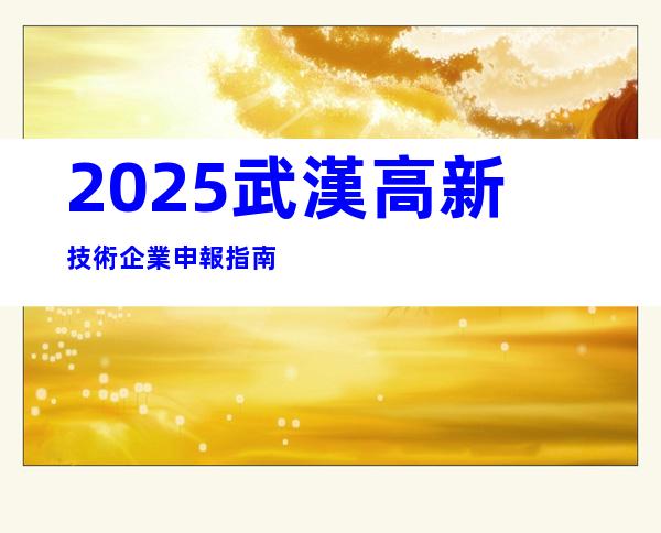 2025武漢高新技術企業申報指南