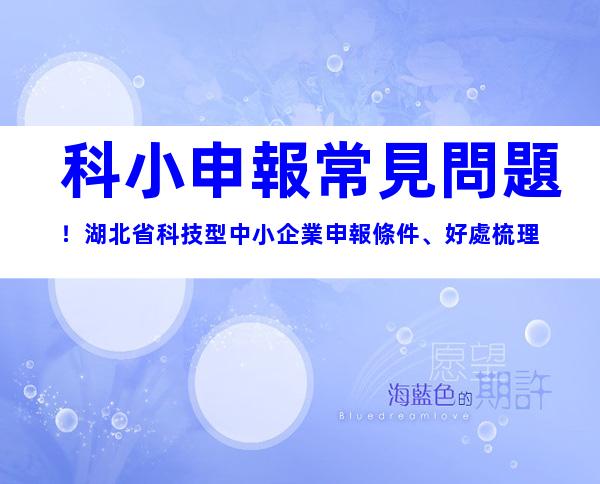 科小申報常見問題！湖北省科技型中小企業申報條件、好處梳理